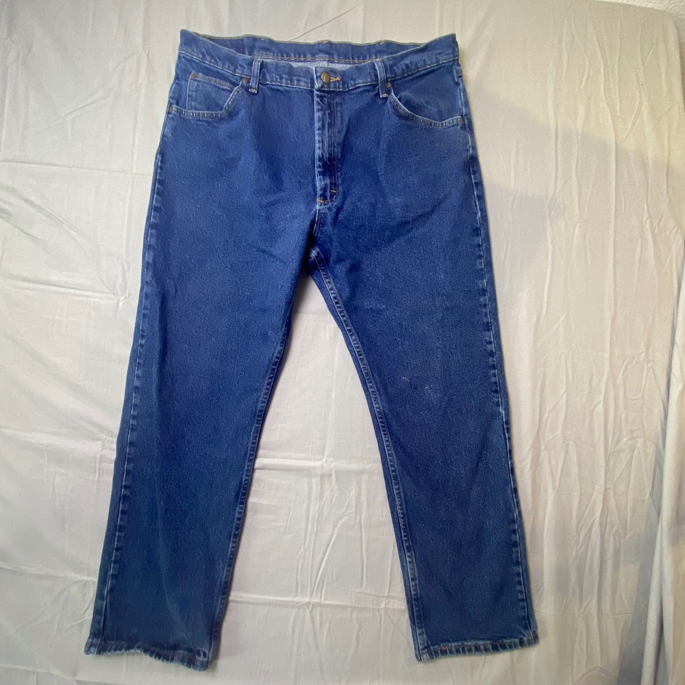 Wrangler Mens Straight Leg Jeans Blue Denim Workwear Rugged Work Tough 38x30